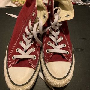 Burgundy high top converse